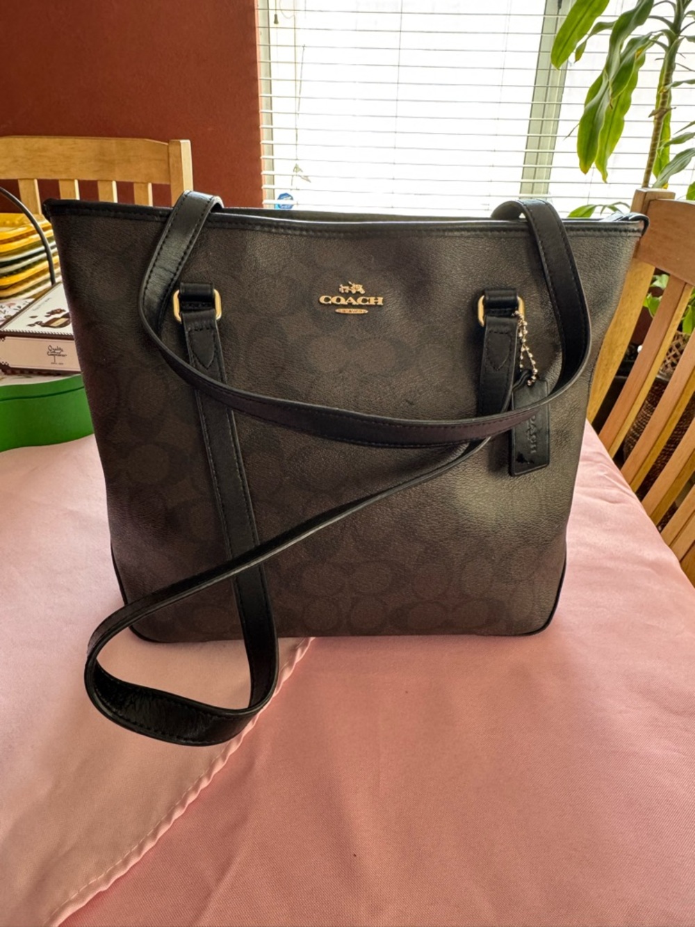 Coach Black Signature Tote with Gold Hardware